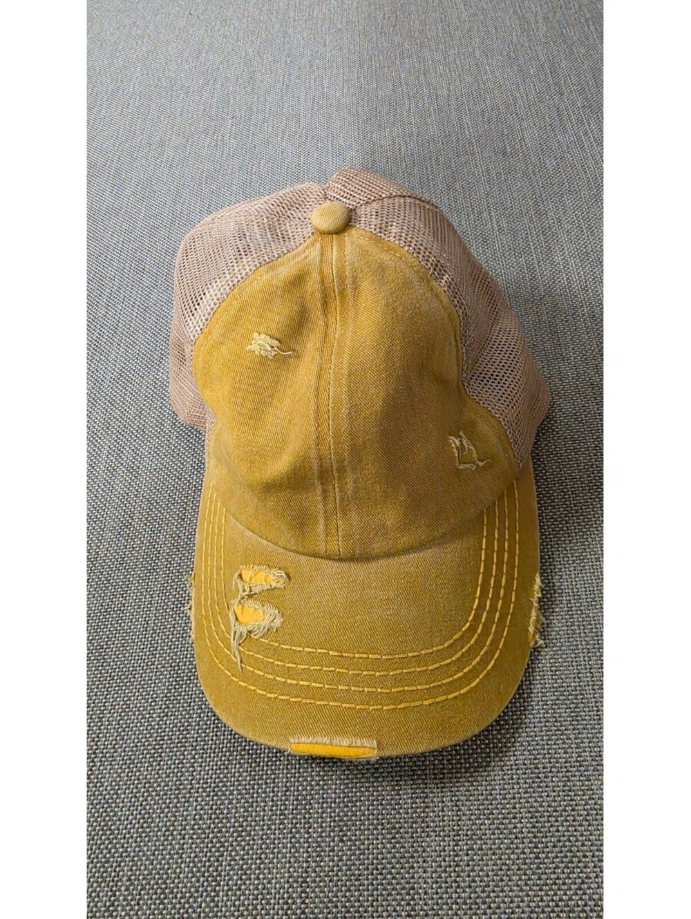 C.C. Brand Yellow Distressed Mesh Back Adjustable Baseball Cap Hat